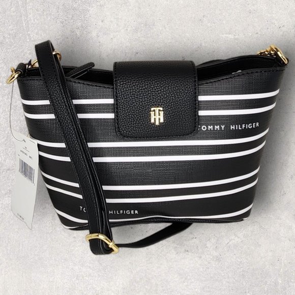 Tommy Hilfiger Small Tote Crossbody - Black/White - NWT - Picture 1 of 8